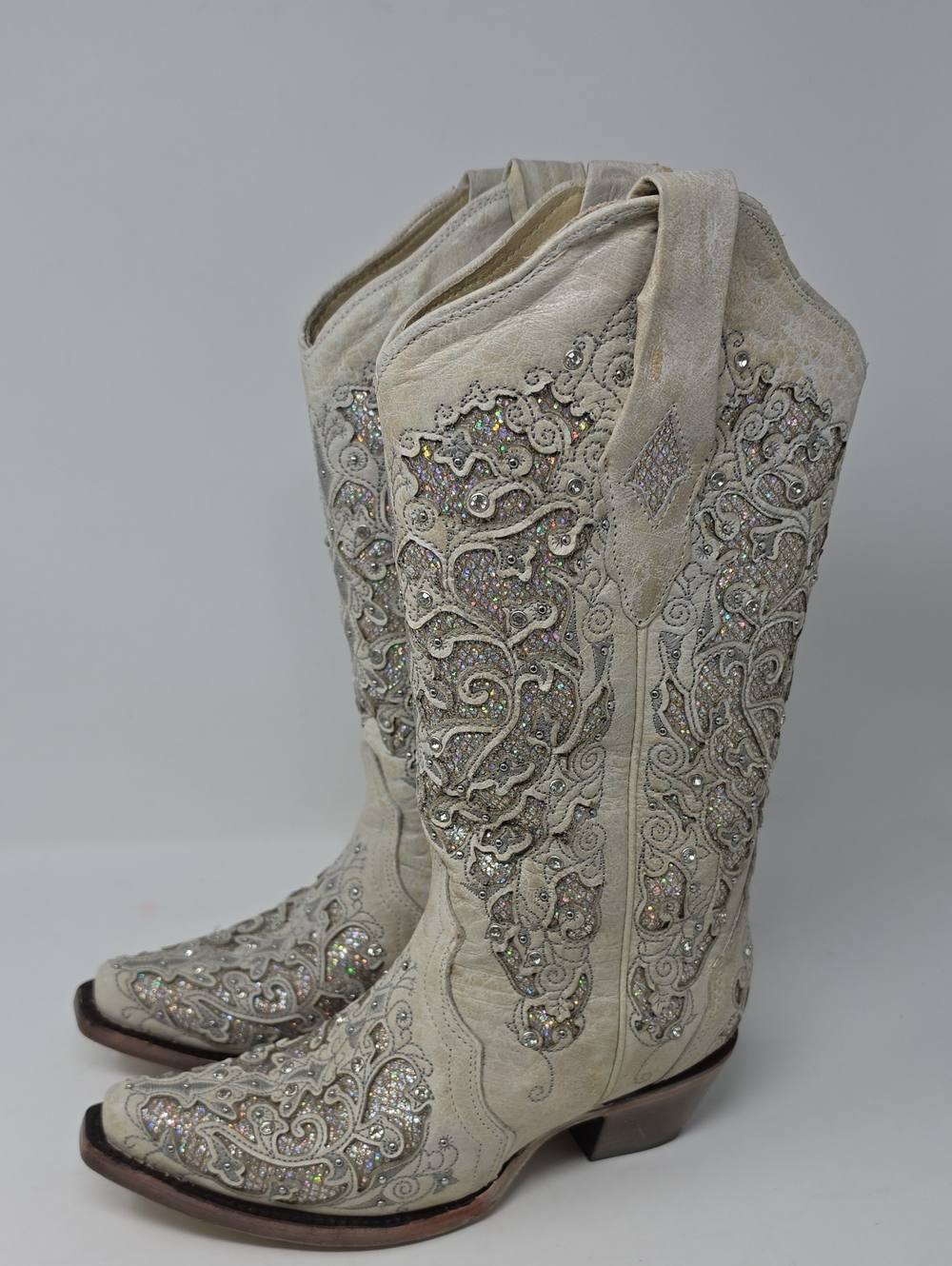 Corral Women's White Glitter Inlay Western Boots Size 6.5